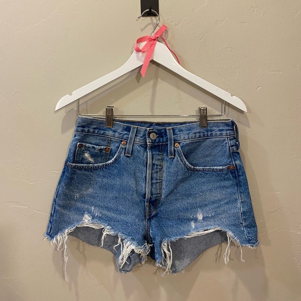 Levi's Blue Distressed Jean Shorts